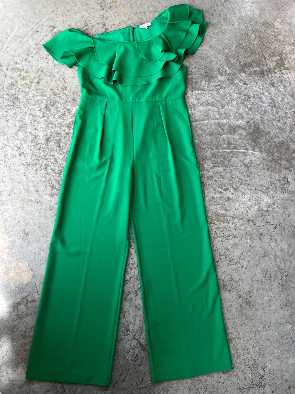 Gibson Latimer Kelly Green Ruffle One Shoulder Jumpsuit Wide Leg Women’s 16